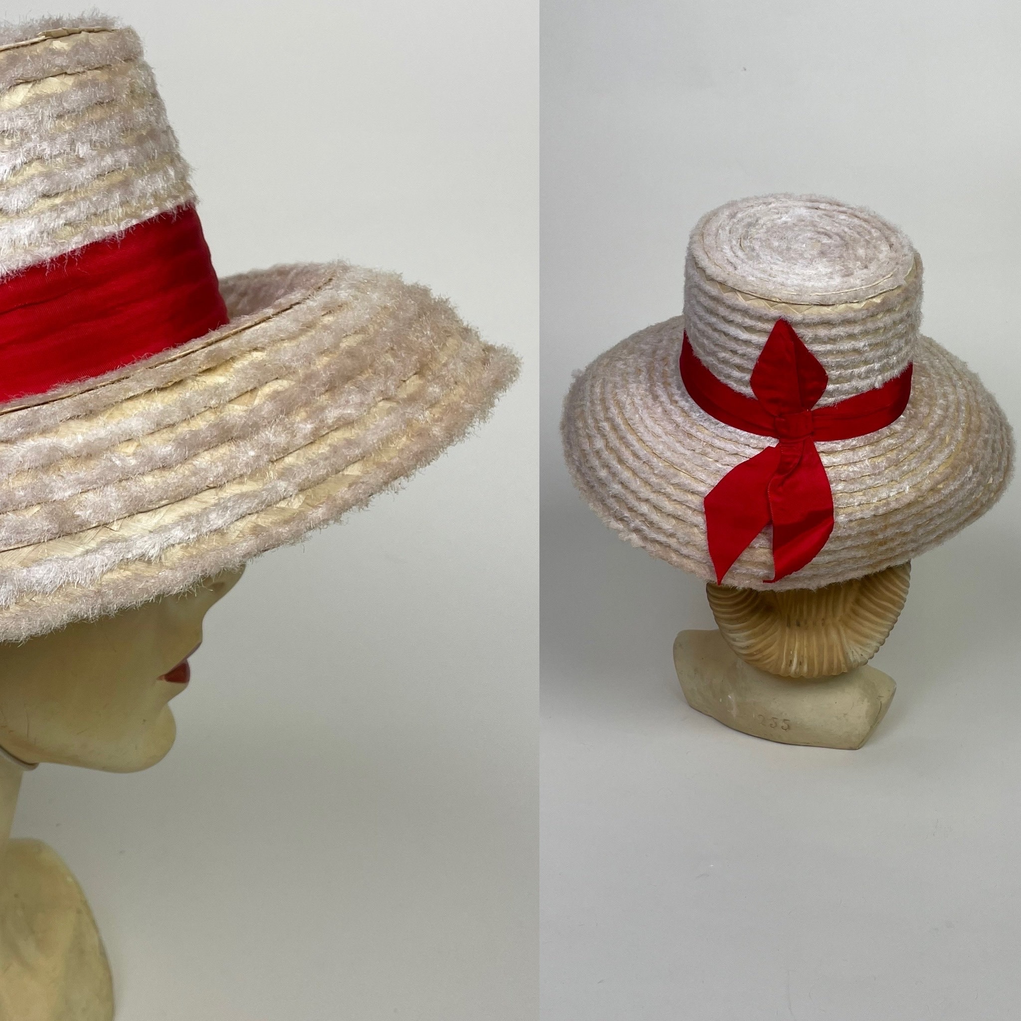Vintage 1950s Italian Tiki Straw Mohair Fringe Hat - Etsy display picture 2