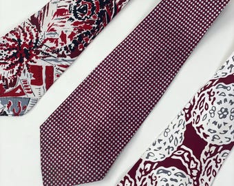 Vintage 1930s Red White Gray Fat Wide Silk Rayon Tie Ties