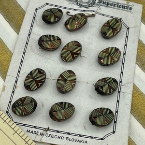 Set 12 Vintage 1920s 1930s Art Deco Olive Green Bronze Luster Glass Czech Small Buttons / 20s 30s Diminutive Button / 3/8 image 2