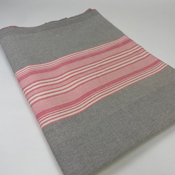 Vintage 1940s 1950s Pink Stripe Gris Algodón Franela Kingcot Manta Canadiense / 40s 50s Ropa de cama