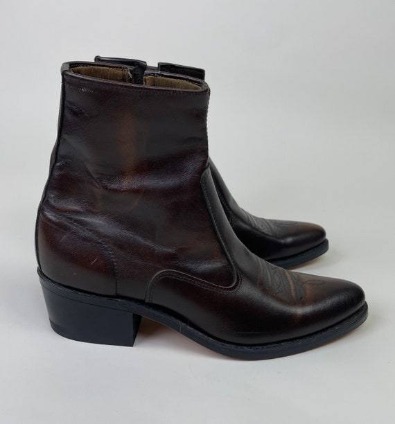 Vintage 1970s Acme Brown Leather Western Ankle Sh… - image 8