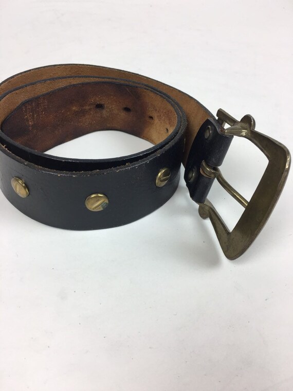 vintage 1970s Studded Brownish Black Leather Wide