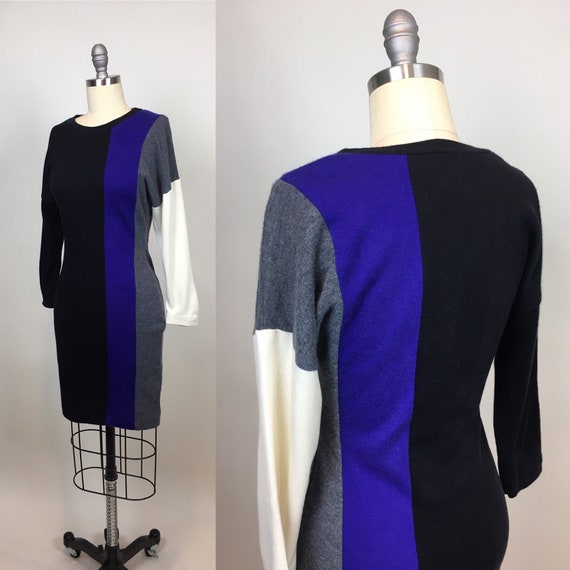Vintage 1980s Color Block Knit Wiggle Dress / vint