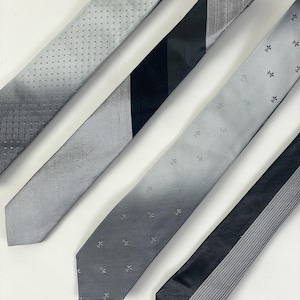 Vintage 1950s 1960s Gray Black Silver Silk Skinny Narrow Tie Ties