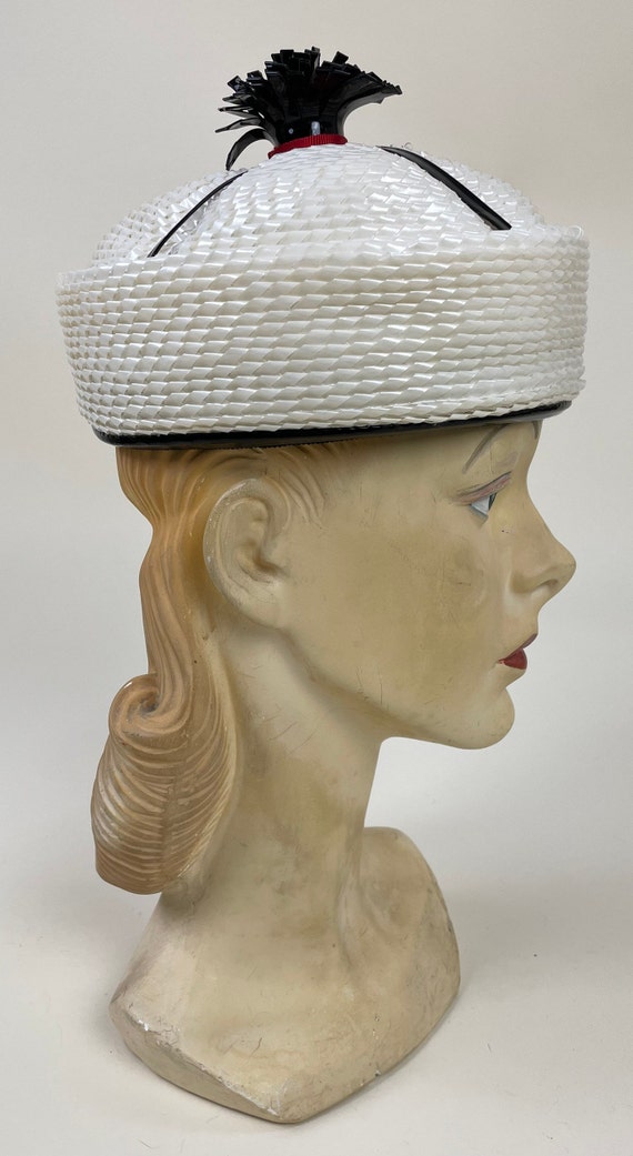 Vintage 1960s Black White Cello Pillbox Hat with … - image 5