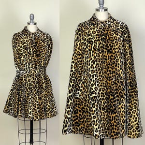 Vintage 1960s Leopard Faux Fur Coat Cape Wrap