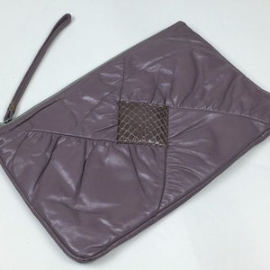 Vintage 1980s Snakeskin Purple Leather Patchwork Wristlet Clutch Purse