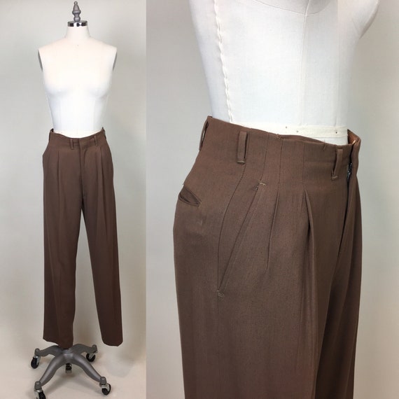 Rare Vintage 1940s Rayon Wool Gabardine Brown Fle… - image 9