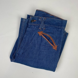 Vintage 1970s Denim Disco Ranch Bell Bottom High Waisted Flair Jeans / 70s Western Hippie Wide Leg Pants