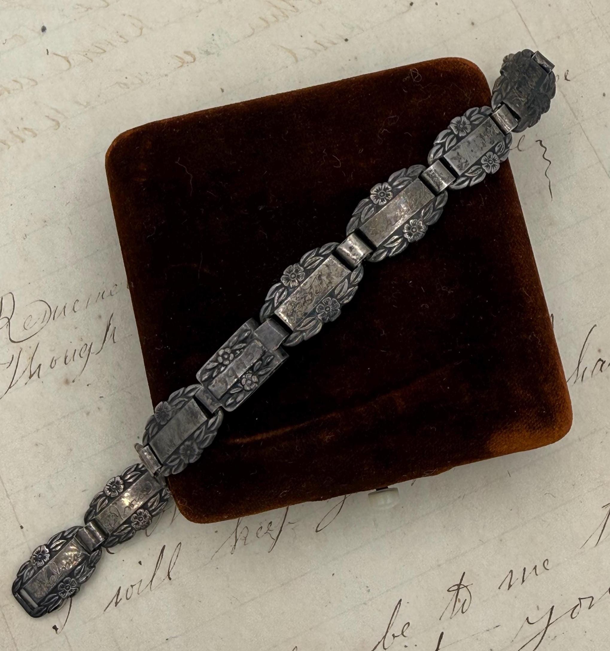 Vintage 1940s Sterling Silver Forget Me Not Panel Bracelet - Etsy