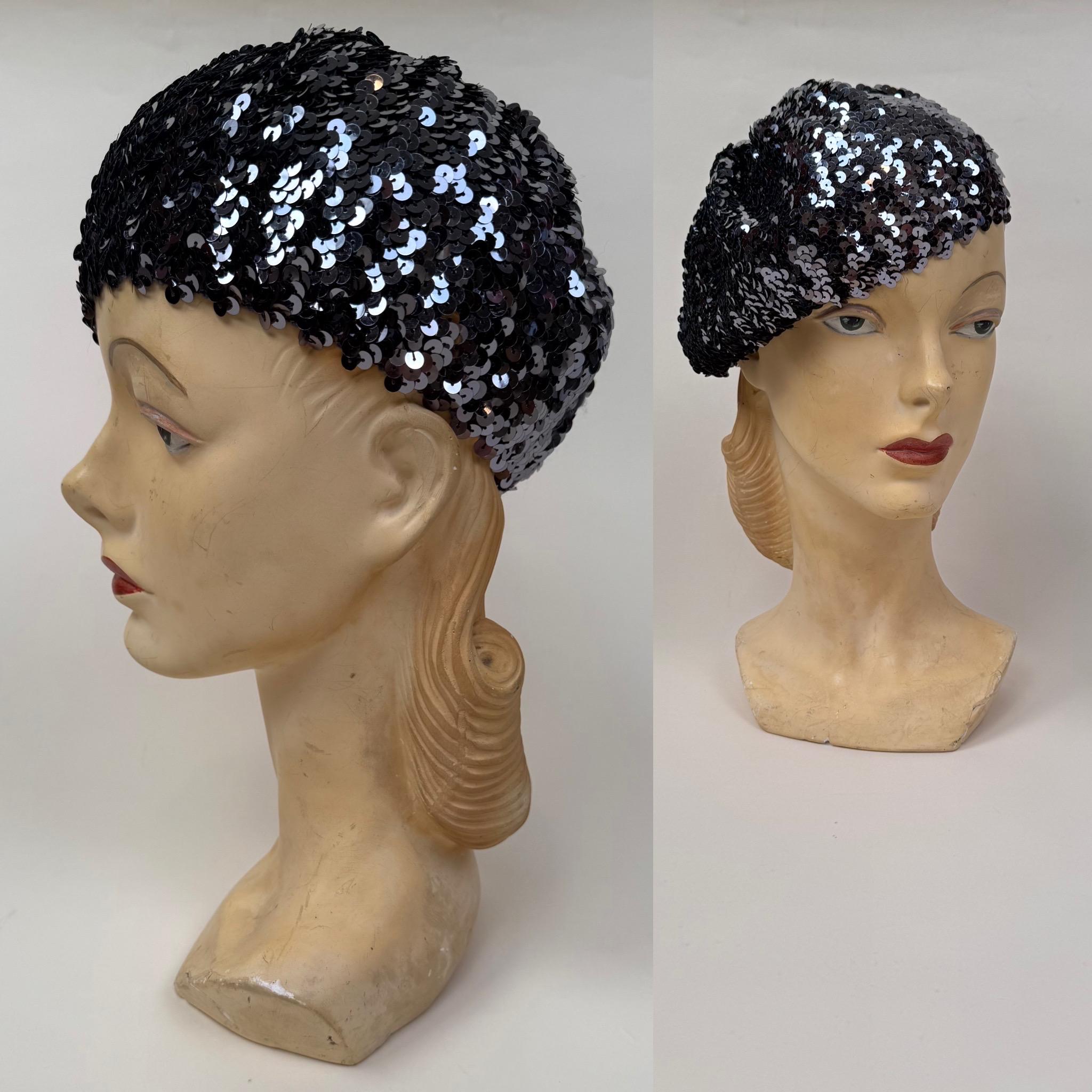 vintage 1980s gray wool saucer hat mr john beaded sequin platter 80s fashion 80s Sequin Cap - Etsy main image 4