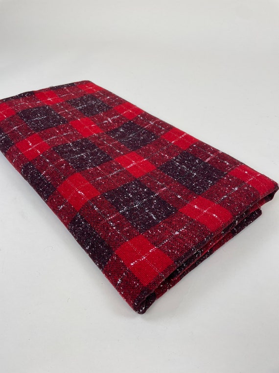 Vintage 1950s Red Wool White Flecked Tweed Plaid Fabric / 50s 