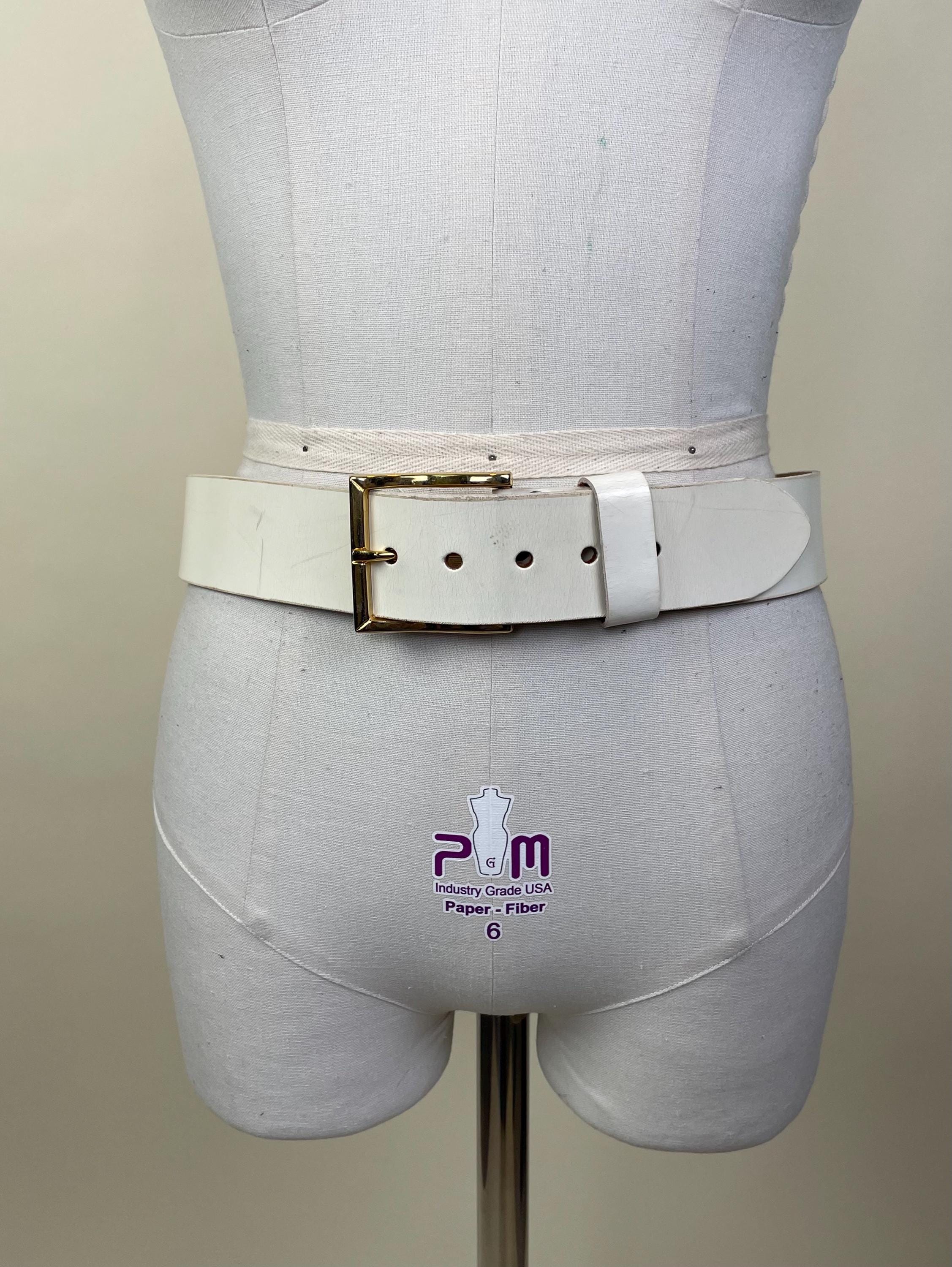 Vintage 1980s White Leather Wide Belt / Fits Waist 31 1/4  display picture 1