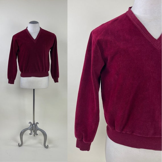 Vintage 1970s Velour VELVET Mens V Neck Sportswear Shirt / Vintage 70s Red  Pullover Cotton Sweater Sweatshirt -  Canada