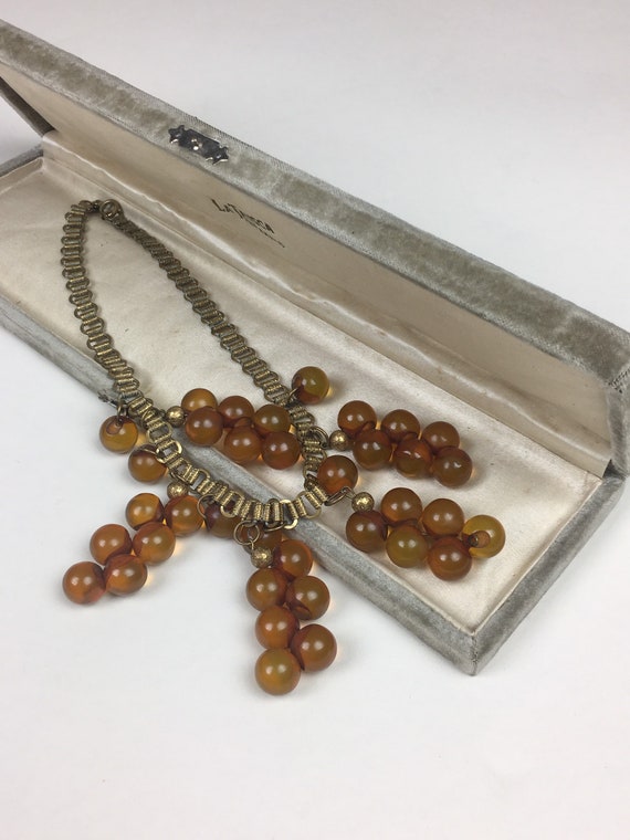 vintage 1930s 1940s Bakelite Beaded Brass Necklace