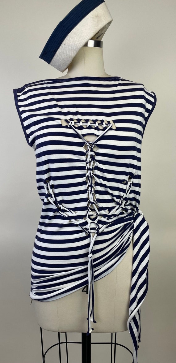 Jean Paul Gaultier Blue White Striped Anchor T Sh… - image 7