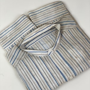 Victorian Antique 1900s Banker&#39;s Stripe Men&#39;s Cotton French Cuff Shirt / Den Hargrove of Course Great Falls