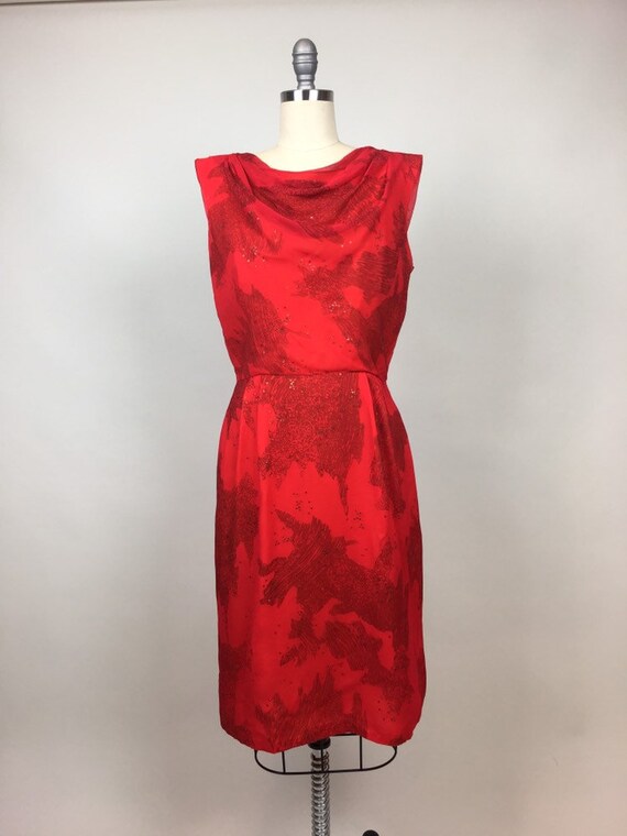 Vintage 1960s Red Silk Chiffon Sparkly Glitter Pa… - image 10