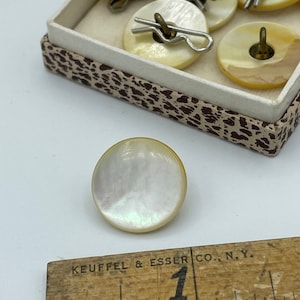 Antique Victorian 1800s Iridescent Ivory White Pearl Shell Button Metal Shank / 3/4&quot;