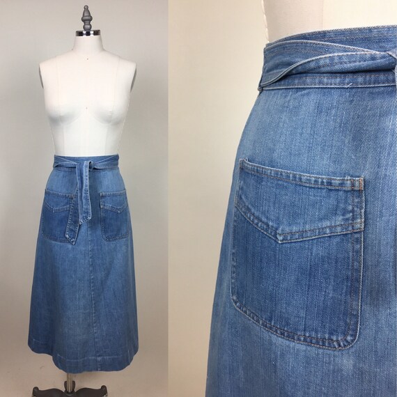 Vintage 1970s Denim Jean Wrap Skirt / Vintage 70s