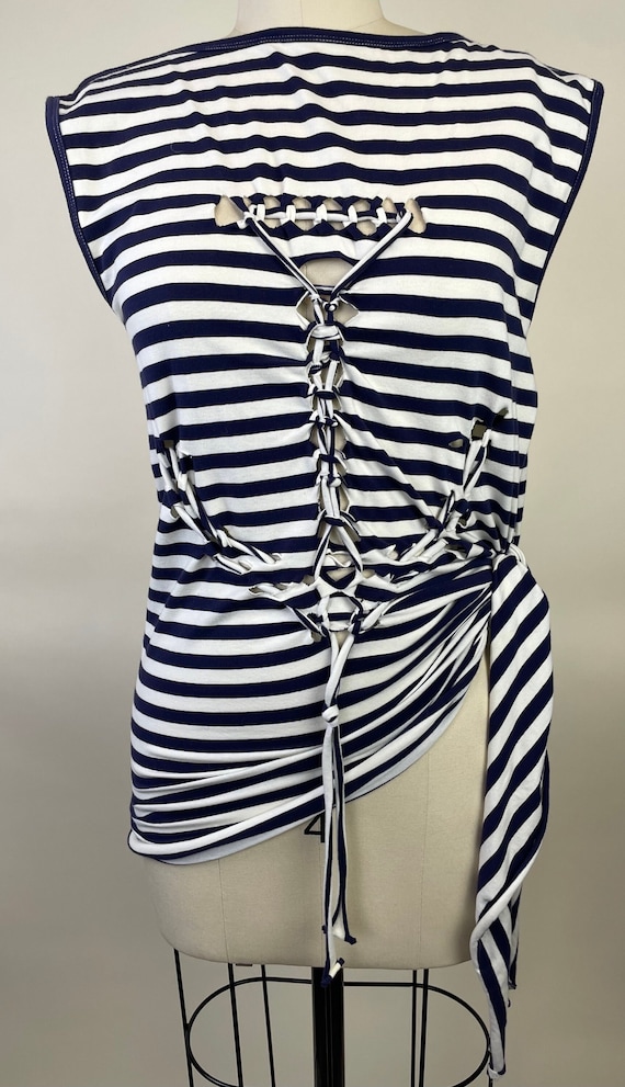 Jean Paul Gaultier Blue White Striped Anchor T Sh… - image 8