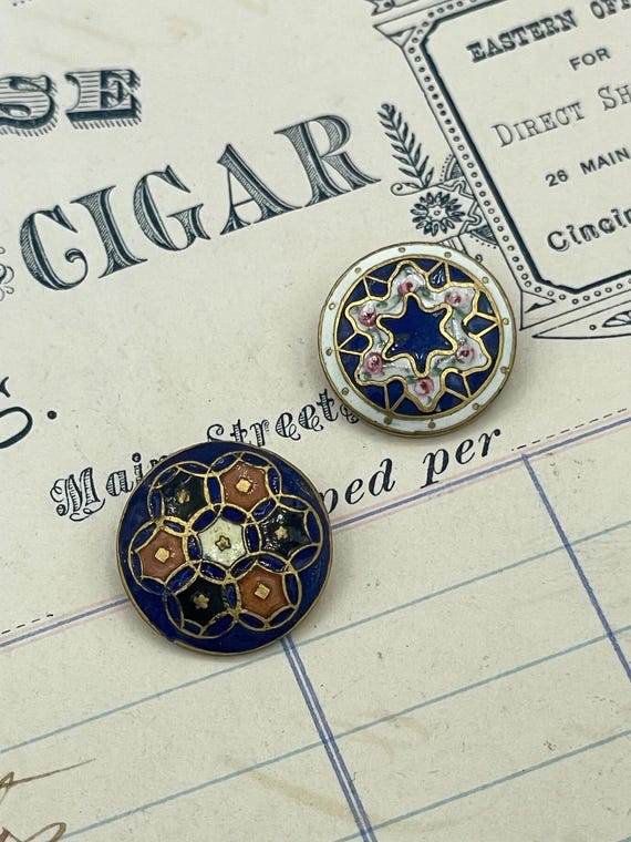 Antique Enamel Cuff Button Buttons Cufflinks - image 1