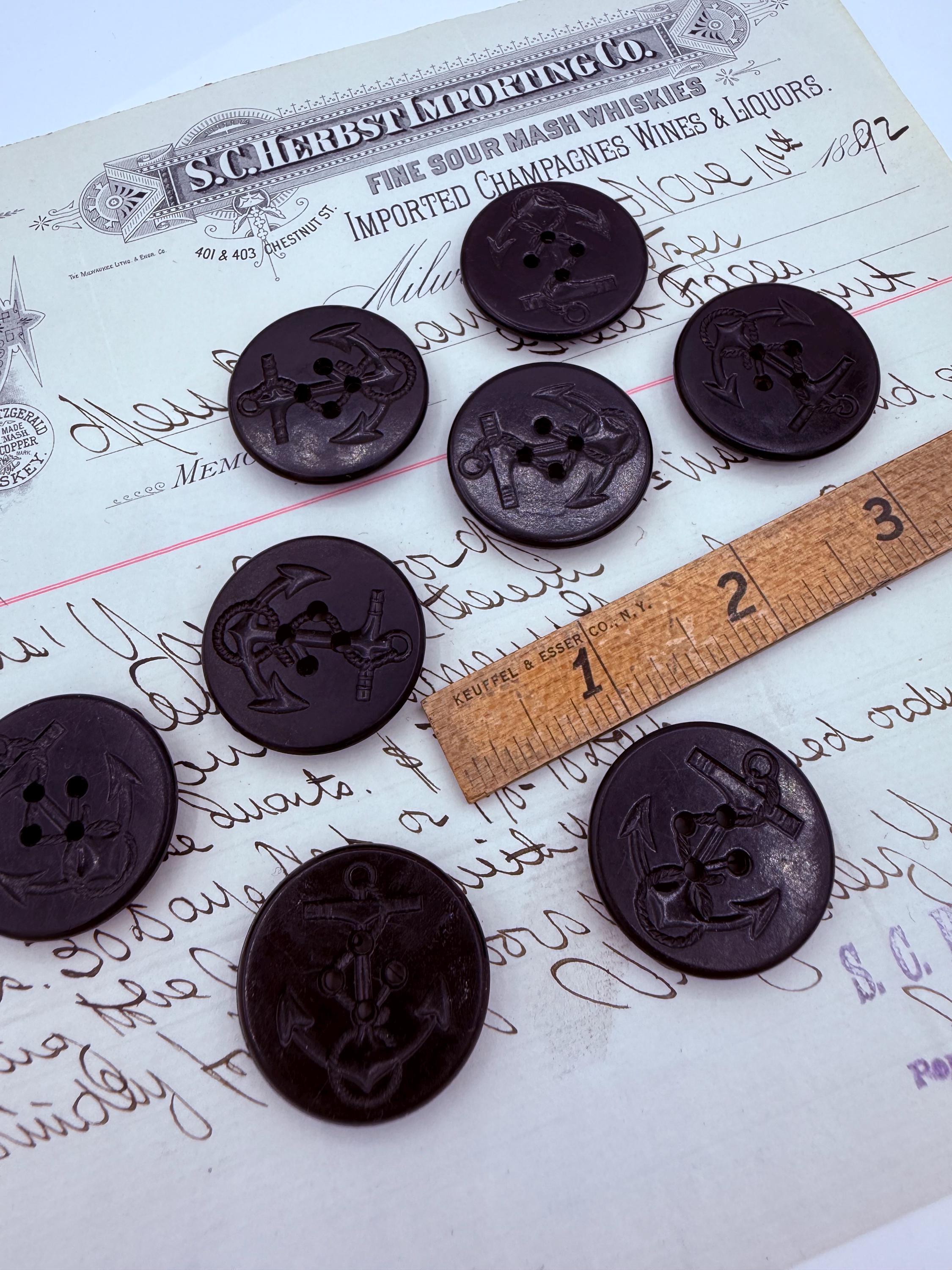 Vintage Navy Sailor Black Anchor Peacoat Button - 1 1/4