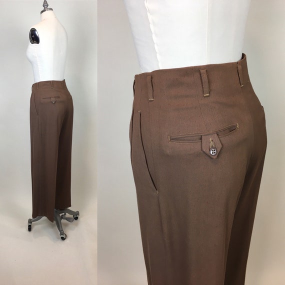 Rare Vintage 1940s Rayon Wool Gabardine Brown Fle… - image 6