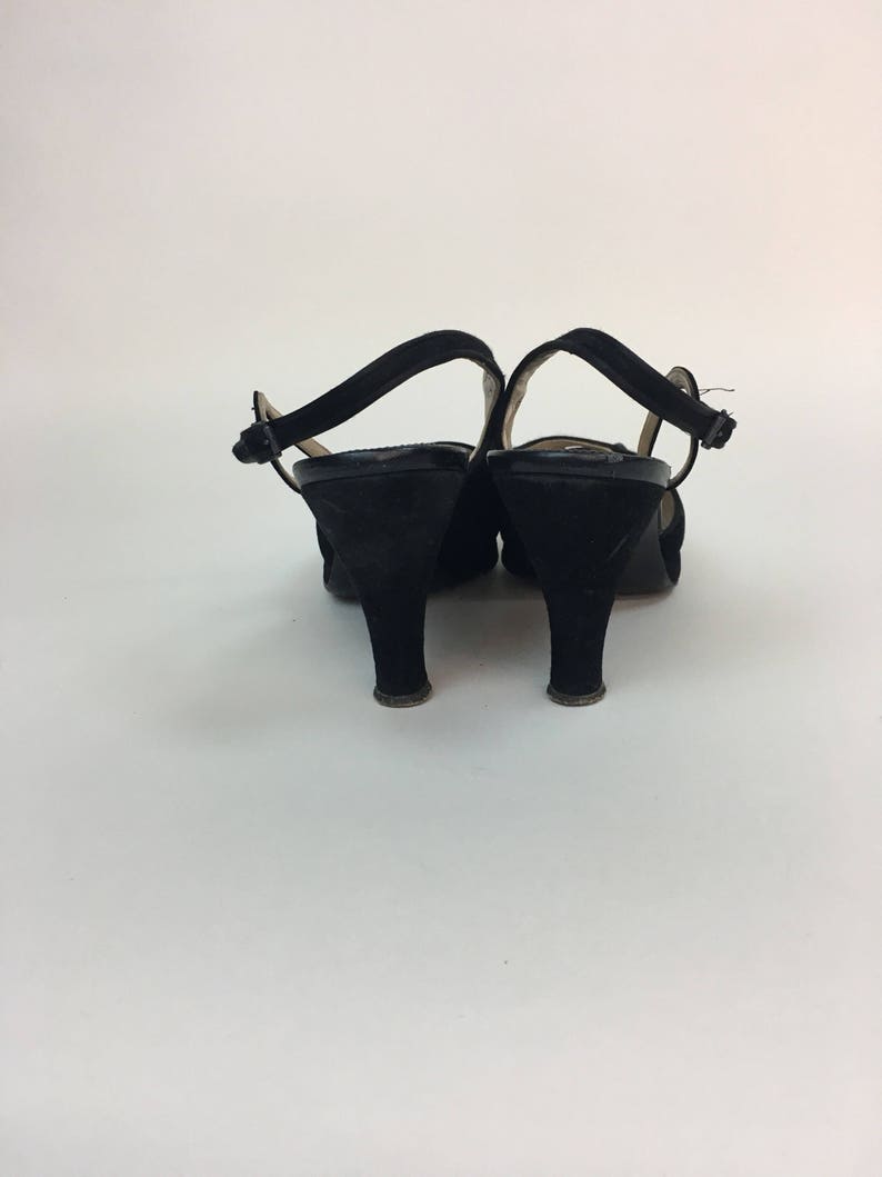 vintage 1940s Shoes vintage 40s Black Platform Peep Toe Palter De Iso Shoes size 7.5