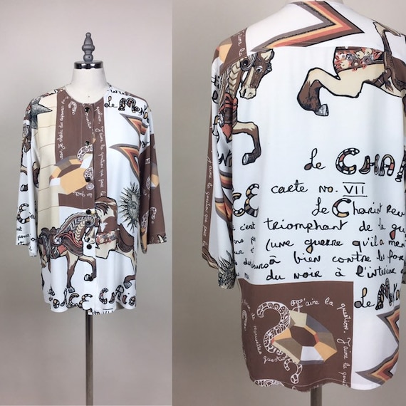 Vintage 1960s French Scarf Print Mod Blouse / vint
