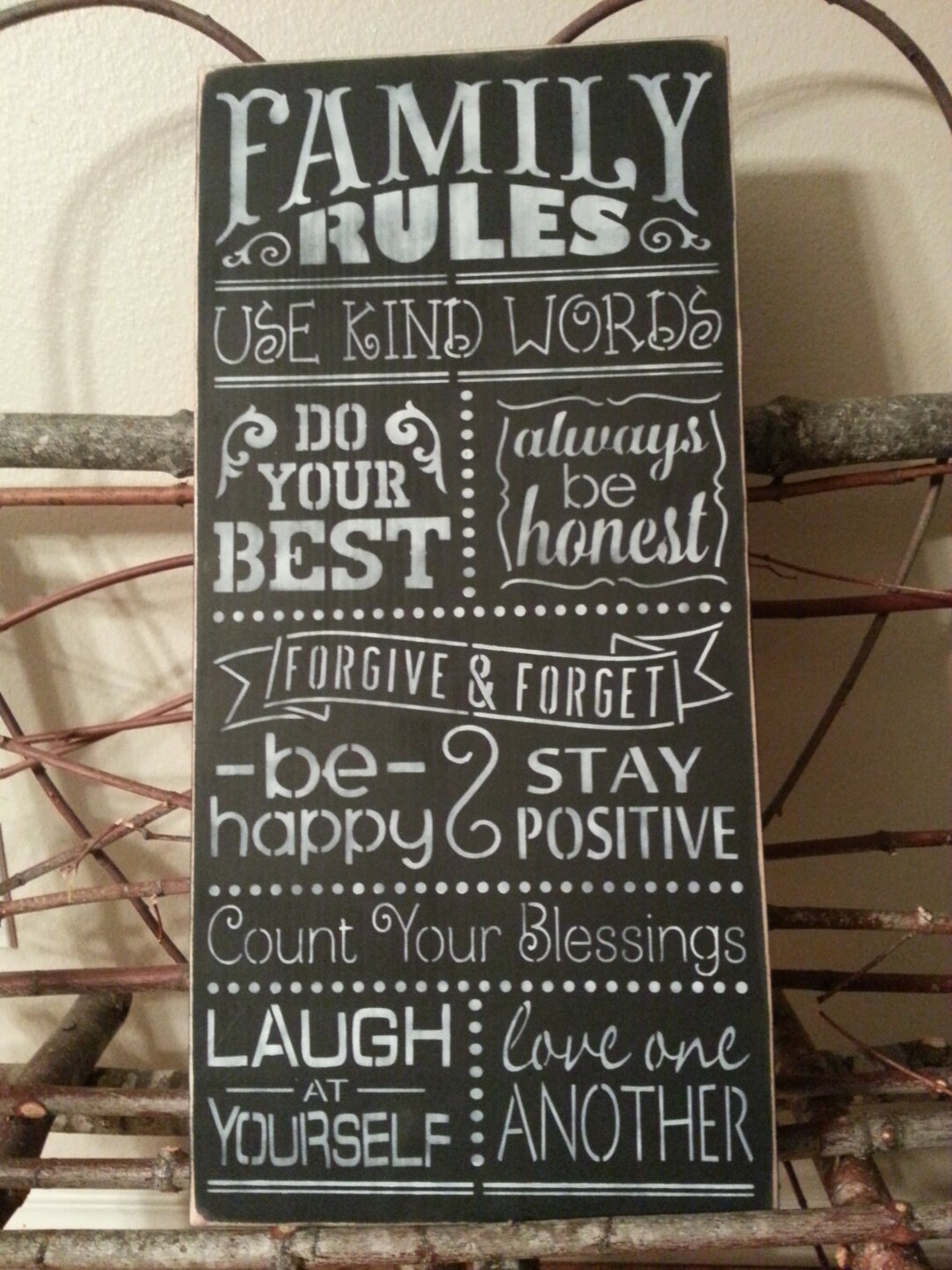 FAMILY RULES Sign/ Hand Painted/ Wood Sign/ Chalkboard / 12