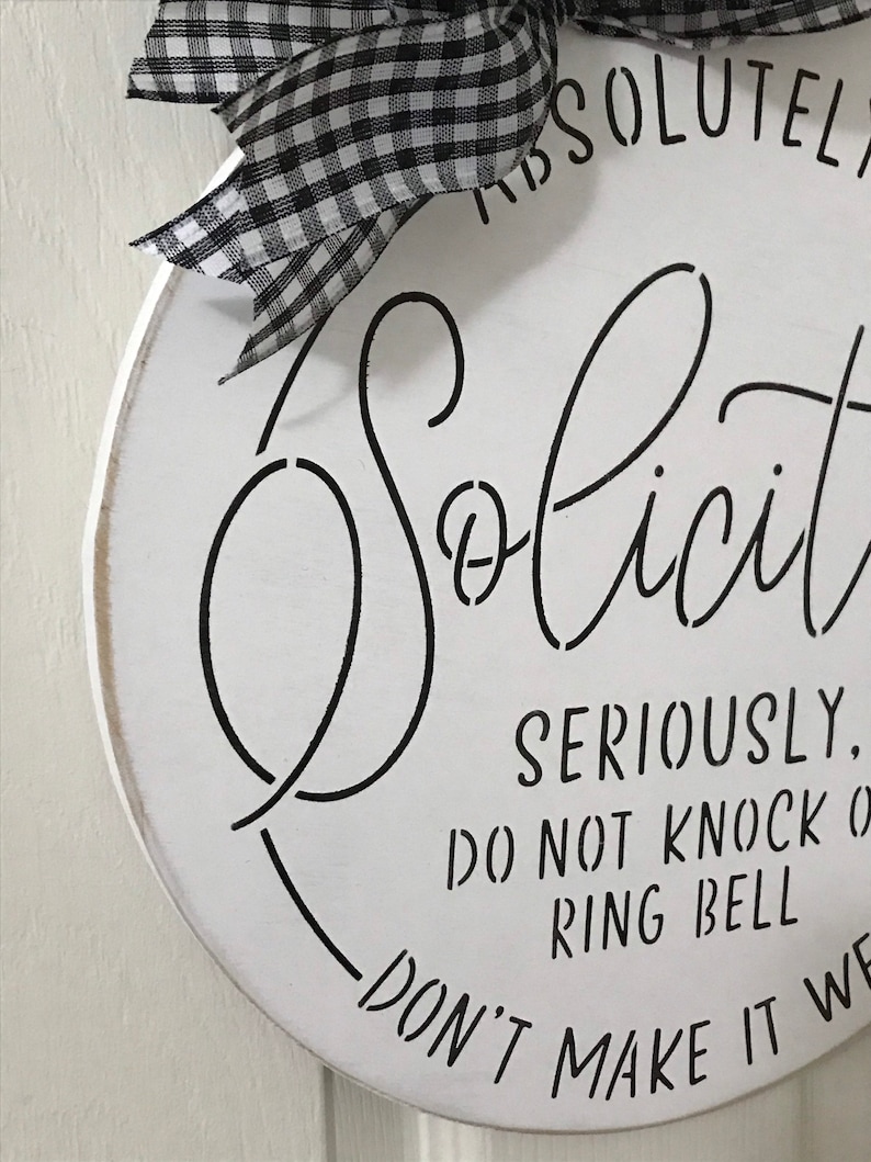 No Soliciting Sign Front Door Hanger Round Wood Wreath Etsy