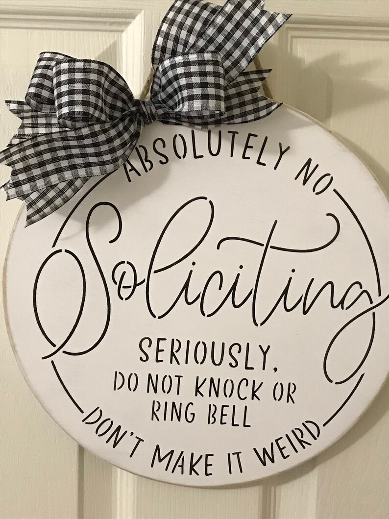 No Soliciting Sign Front Door Hanger Round Wood Wreath Etsy