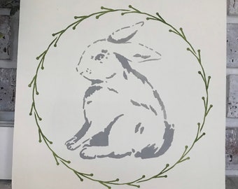 Easter Bunny Decor| Hand Painted Wood Sign| Easter Bunny Sign| Easter Theme| Rabbit Sign|10" x 10"|Maria'sMakeryDesigns