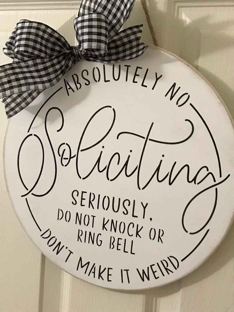 No Soliciting Sign Front Door Hanger Round Wood Wreath Etsy