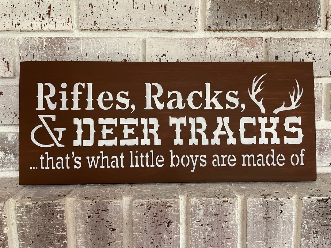 Deer Rack Sign Rifles Racks & Deer Tracks/ Boys Sign/hand Painted/rustic Wood Sign ...