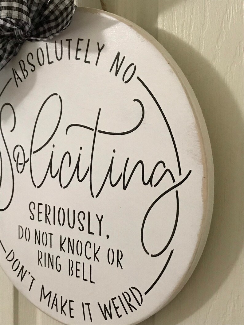 No Soliciting Sign Front Door Hanger Round Wood Wreath Etsy