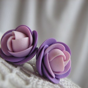 Polymer clay earrings Lilac violet light pink rose flower stud earrings image 2