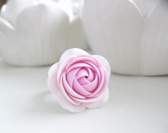 Polymer clay ring - Lihgt rose White rose flower ring Spring ring