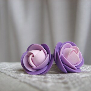 Polymer clay earrings Lilac violet light pink rose flower stud earrings image 3