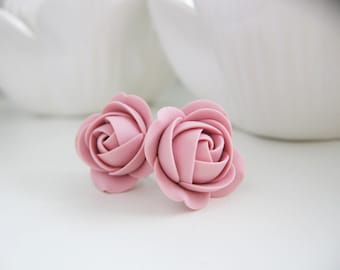 Polymer clay earrings - Old Rose flower Stud earrings