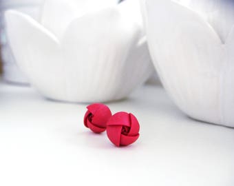 Rubin Rot rosa rose Blume kleine Edelstahl Ohrstecker Ohrringe aus Fimo