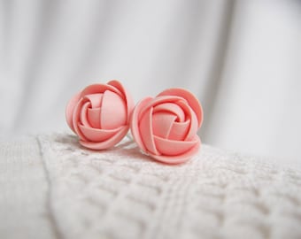 Ohrringe aus Fimo - Neon Coral rose Blume Ohrstecker