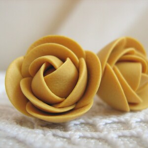 Polymer clay earrings Mustard yellow brown rose flower stud earrings image 2