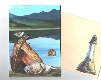 Resalte las manualidades, tarjetas hechas a mano junto al mar o en Australia, tamaño A5 con sobres decorados.