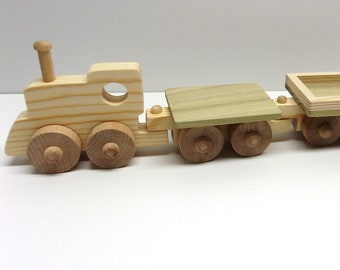 Natural Pine Wood Toy Train Set, Handmade USA Kids Toy, Eco Friendly Playtime
