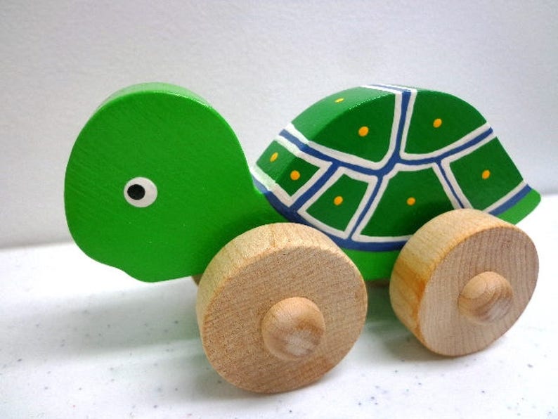 Wooden Toy Turtle, Car, Ladybug, Bunny,& Chicken Wood Push Kids Toy, Giveaways Toys For Children, Easter Gift Kids image 3