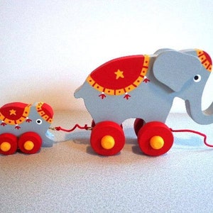 Mama and Baby Elephant Push Toy/ Pull Toy, Wooden Gift Kids, Christmas Toy, Birthday Gift, Made in USA Toy