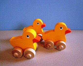 Handmade Wooden Duck Toy, Yellow Baby Duckling