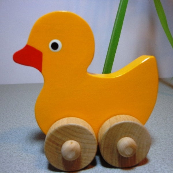 Wood/Wooden  Toy Duck, Push Toy, Baby Shower Gift Duck, Party Favor Toy, Birthday Gift Kids - Wooden Gift Kids  Yellow Duck Toy